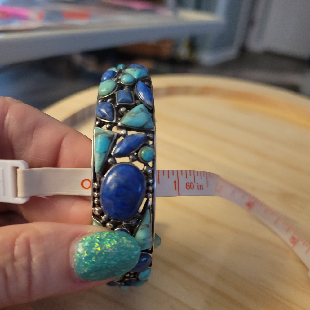 Southwest Sterling Turquoise And Lapis Cuff - Picture 3 of 4